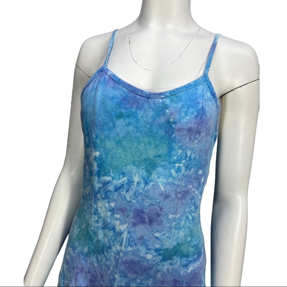 VTG 90's Purple/Blue/Green Tie Dye Spaghetti Strap Next Exit Romper Sm - Picture 2 of 10